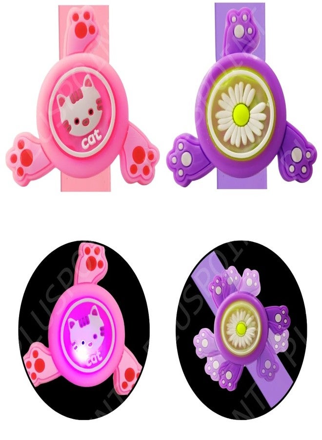 PLUSPOINT 2Pcs Wrist Band for Boys and Girls Spinning Slap Band Cute Cartoon Bracelet Wrist with Lights, Great Birthday Gift Toys for Return Gift for Kids Rakhi - Image 2